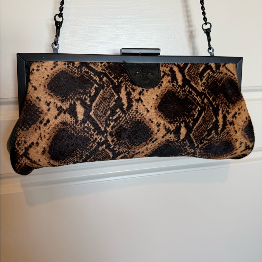 Patricia Nash, Athena python calf hair, Italian leather clutch/shoulder bag.